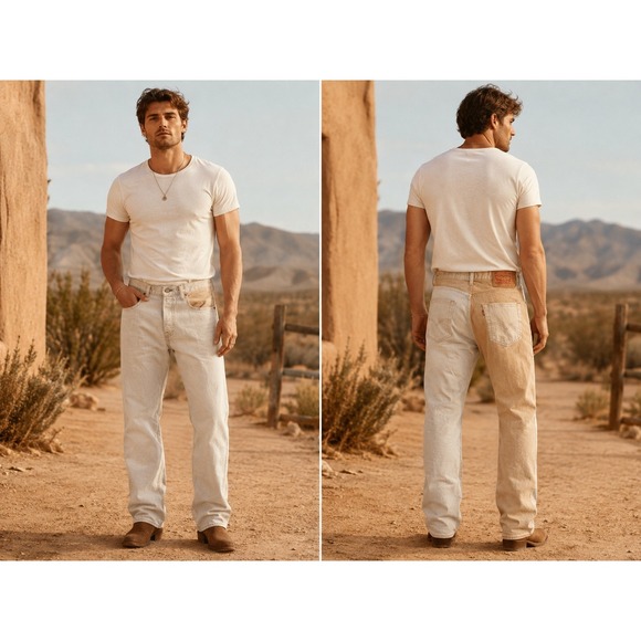Levi's Other - Levis 501 Men's Original Fit Two Tone Colorblock Jeans Tan Light Wash 33x34